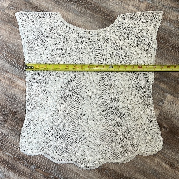 Open Knit Crochet Sweater Womens Size Medium Cap Sleeves Handmade Silk Sheer Top - Picture 8 of 12